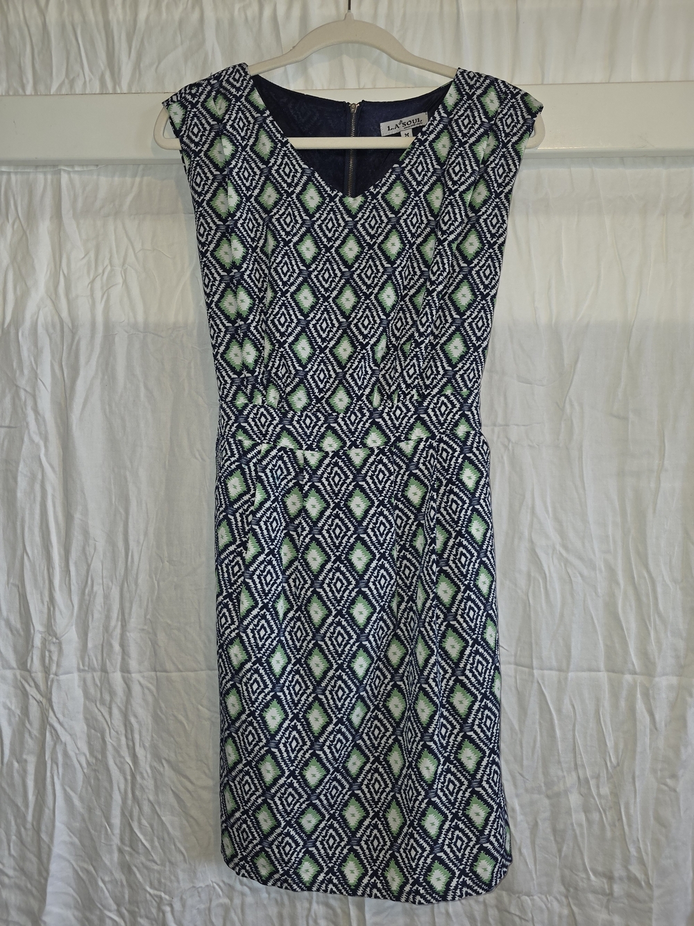 Navy & Green Printed Midi Dress